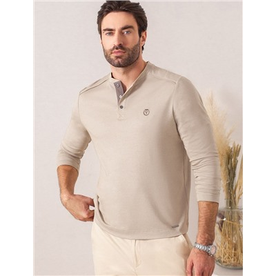 Джемпер хенли из полотна пике с меланжевым плетением с эластаном