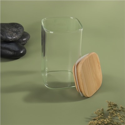 Органайзер для хранения ватных палочек «BAMBOO», с крышкой, 10×6×6 см, прозрачный, коричневый