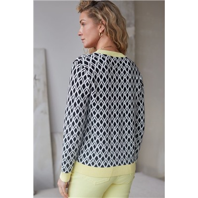 Кардиган с V-вырезом жаккардовой вязки с принтом ромб VILATTE, 1229069