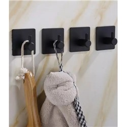 Крючок металлический самоклеящийся, держатель для полотенец черный матовый