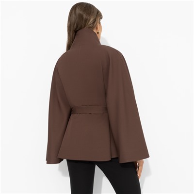 Жакет‑кейп на подкладе, Дикое притяжение (с поясом, брауни)