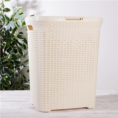 Корзина бельевая, 60 л, 34.6×44.5×56 см, с крышкой, слоновая кость