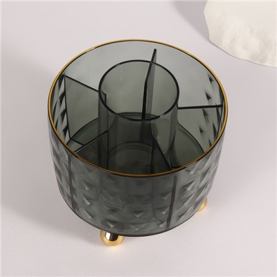 Подставка для хранения косметики GREEN, 6 секций, d=12.2×10.8 см, цвет зелёный, золотистый