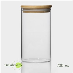 Банка для сыпучих продуктов BellaTenero «Эко», 700 мл, 8.5×15.5 см, с бамбуковой крышкой, стекло, прозрачная