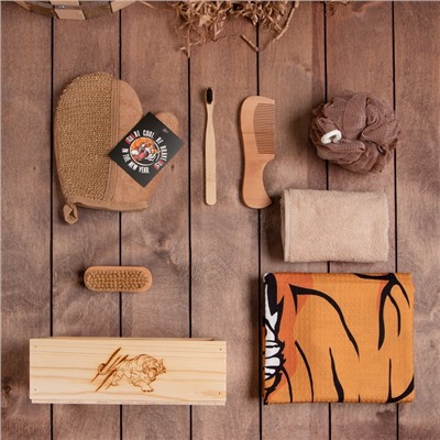 Набор подарочный «Этель» Tiger, полотенце 70×146 см, щётка, мочалка