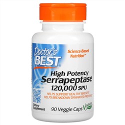 Doctor's Best, серрапептаза высокой эффективности, 120 000 SPU, 90 вегетарианских капсул