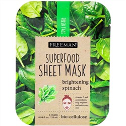 Freeman Beauty, тканевая маска с суперпродуктами, осветляющий шпинат, 1 шт.
