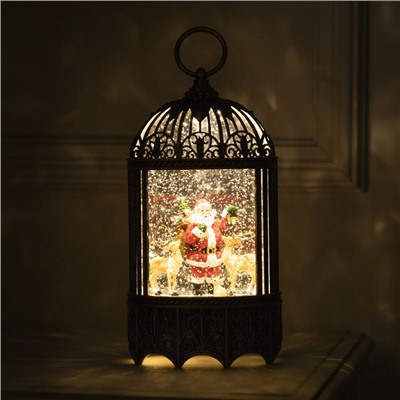 Светодиодная фигура «Фонарь с Дедом Морозом и оленями» 13×25.5×8 см, пластик, батарейки ААх3 (не в комплекте), USB, свечение тёплое белое