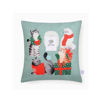 Наволочка декоративная новогодняя «Этель. Meow X-mas» 40×40 см, велюр