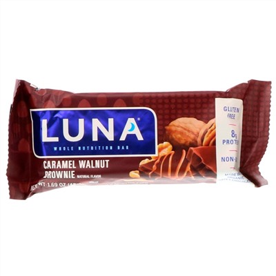 Clif Bar, Luna, Whole Nutrition Bar for Women, Caramel Walnut Brownie, 15 Bars, 1.69 oz (48 g) Each