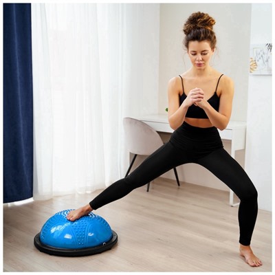 УЦЕНКА Полусфера BOSU гимнастическая ONLYTOP, массажная, с насосом, 58×25 см, синяя