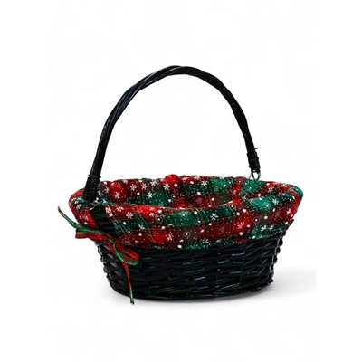 Корзина плетёная для хранения «Новогодняя», 32×32×14 см, ручка h=14 см, зелёная