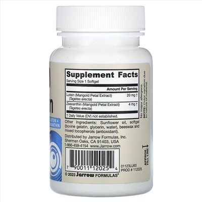 Jarrow Formulas, лютеин, 20 мг, 60 капсул