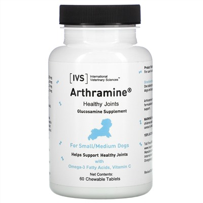 International Veterinary Sciences, Arthramine, Glucosamine Supplement, For Small/Medium Dogs, 60 Chewable Tablets