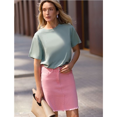 Юбка из супер-эластичного денима с необработанным краем