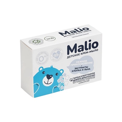 Крем-мыло туалетное детское "Малио" экстракт хлопка и льна, 90 г