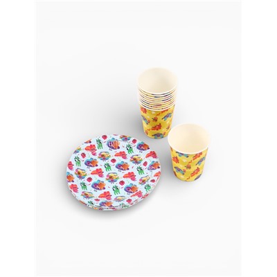 Набор одноразовой бумажной посуды, 20 предметов: 10 стаканов, 10 тарелок, Ум и Хрум