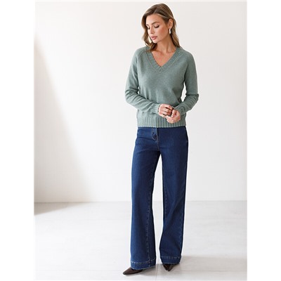 Джинсы-трубы из эластичного денима на флисе