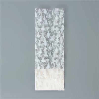 Пакет подарочный новогодний с жёстким дном, прозрачный с ёлками, 6×8×23 см