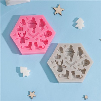 Молд для заливки «Новогодние забавы», силикон, 11.5×10×1.5 см, МИКС