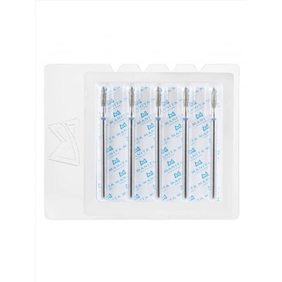 MANITA Фреза алмазная пламя острое для аппаратного маникюра 866.104.243.080.021 ФАП-2.1-8С, синяя насечка, ø 2,1 мм, 5 шт. 28362