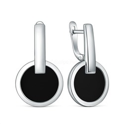 Серьги из серебра с чёрным агатом родированные 925 пробы С-4527-Р-Ча