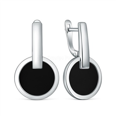 Серьги из серебра с чёрным агатом родированные 925 пробы С-4527-Р-Ча