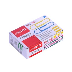 Скрепки металлические, овальные цветные 50 мм, 50 шт в картонной коробке