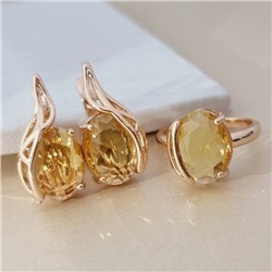 Комплект ювелирной бижутерии коллекция "Дубай" серьги и кольцо 17 р, покрытие позолота, вставка: стекло, цвет: желтый, арт.414.338-17