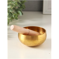 Поющая чаша золотая матовая «Точки и цветок», музыкальный инструмент, с резонатором, 4×8×8 см