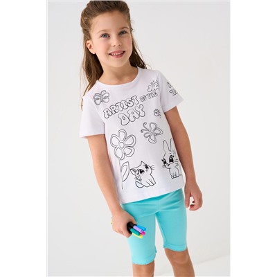 Комплект для девочек: фуфайка трикотажная (футболка), фломастеры для рисования по ткани PLAYTODAY, 1240037