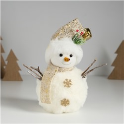 Фигурка текстиль «Снеговик меховой с веточкой на шапке», 9.5×9.5×16 см