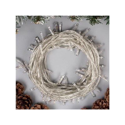 Гирлянда «Нить» 10 м, IP20, прозрачная нить, 100 LED, 8 режимов, 220 В, свечение белое