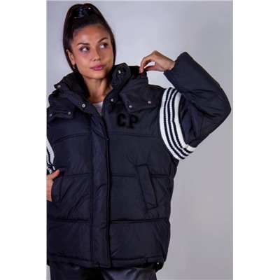 Стильная куртка с капюшоном Оверсайз Евро-зима, демисезон арт.2309 (Черный)