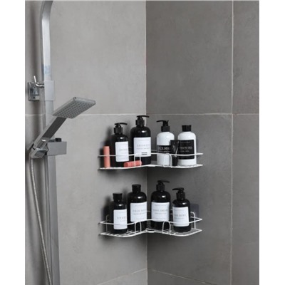 Полка в ванную угловая, полка для ванной угловая, без сверления белая