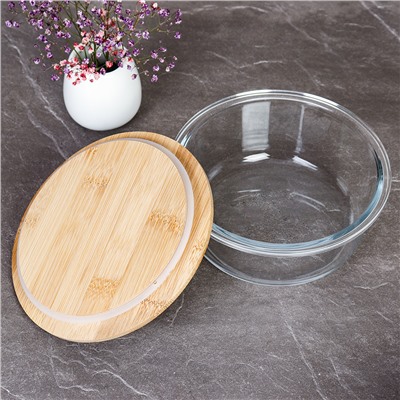 Контейнер круглый крышка бамбук 620 мл стекло / L-115 /уп 36/