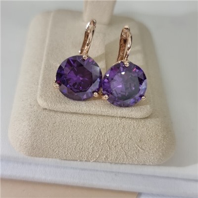 Серьги с кристаллом под Swarovski ювелирная бижутерия коллекция "Дубай" покрытие позолота, вставка: стекло, цвет: фиолетовый, арт.414.682