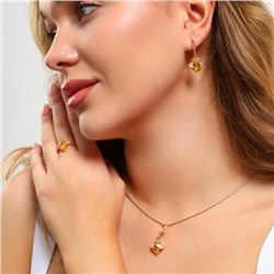 Комплект ювелирной бижутерии Дубайское золото, покрытие: позолота, серьги, кулон и кольцо 17 р, вставка: фианиты, цвет: желтый и прозрачный, арт.314.778-17