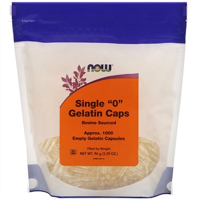 Now Foods, Single "0" Gelatin Caps, Approx. 1,000 Empty Gelatin Capsules