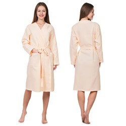 Халат вафельный запашной женский, размер 50, хлопок 100%, персиковый