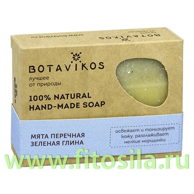 Мыло Мята перечная, зеленая глина 100% натуральное, твердое, 100 г, "Botavikos" 869