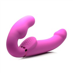 Розовый безремневой страпон с вибрацией и функцией расширения Inflatable Ergo-Fit Strapless Strap-On