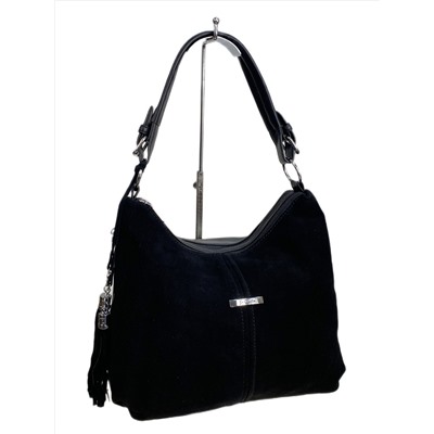 Женская сумка из искусственной кожи и натуральной замши, цвет черный