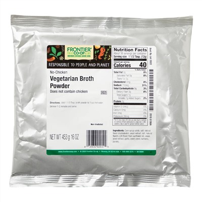 Frontier Natural Products, Порошок для приготовления вегетарианского бульона, без курицы, 16 унц. (453 г)