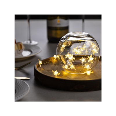 Гирлянда «Нить» 2 м роса с насадками «Снежная звезда», IP20, серебристая нить, 20 LED, 2 режима, батарейки ААх2 (нет в комплекте), свечение тёплое белое