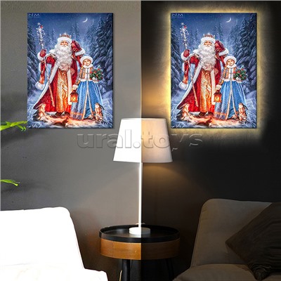 Картина по номерам 40х50 "Дед Мороз и снегурочка" USB LED подсветка (25 цветов)