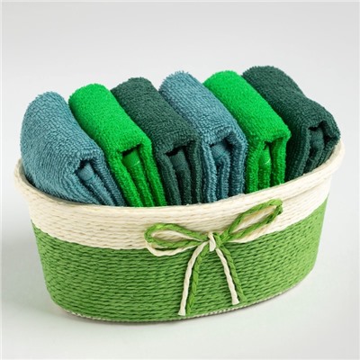 Салфетки махровые декоративные «Этель», 6 шт., 30×30 см, хлопок 100%, зелёные