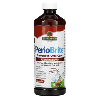 Nature's Answer, PerioBrite, натуральный ополаскиватель для полости рта, корица и мята, 480 мл (16 жидк. унций)