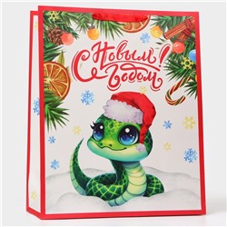 Пакет ламинированный новогодний подарочный вертикальный «Змейка», XL 40×49×19 см