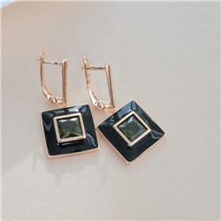 Серьги подвески с камнем коллекция "Дубай", покрытие позолота, вставка: эмаль и фианиты, цвет: черный и зеленый, арт.215.281